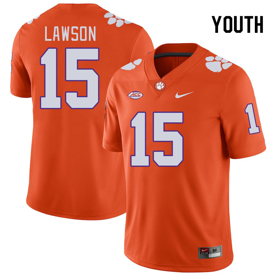Youth #15 Jahiem Lawson Clemson Tigers College Football Jerseys Stitched-Orange - Click Image to Close